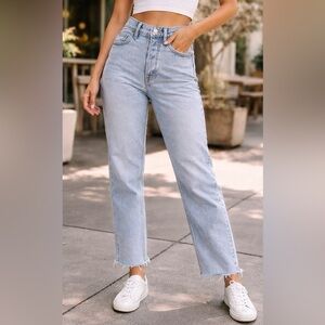 Old Navy Curvy Sky-Hi Straight Jeans Nicky Button Fly Raw Hem High Rise Size 4